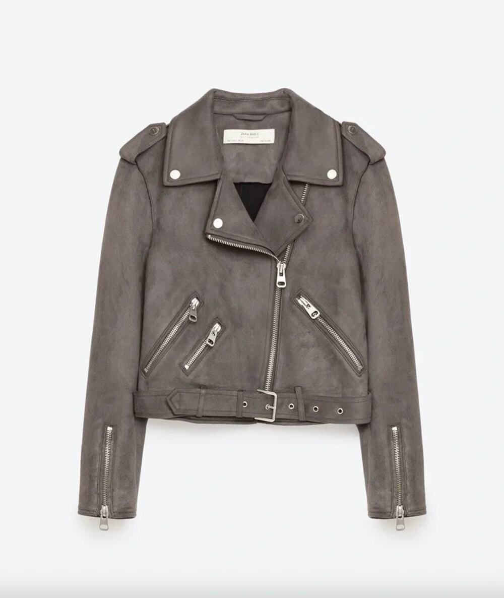ZARA | Grey Cropped Microsuede Moto Jacket S